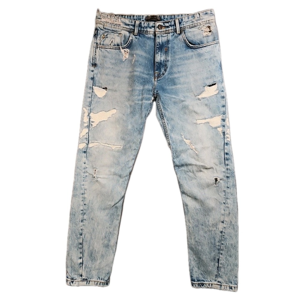 Zara Men's‎ Jeans 32 (33x27) Distressed Destroyed Light Blue Denim Straight DNM